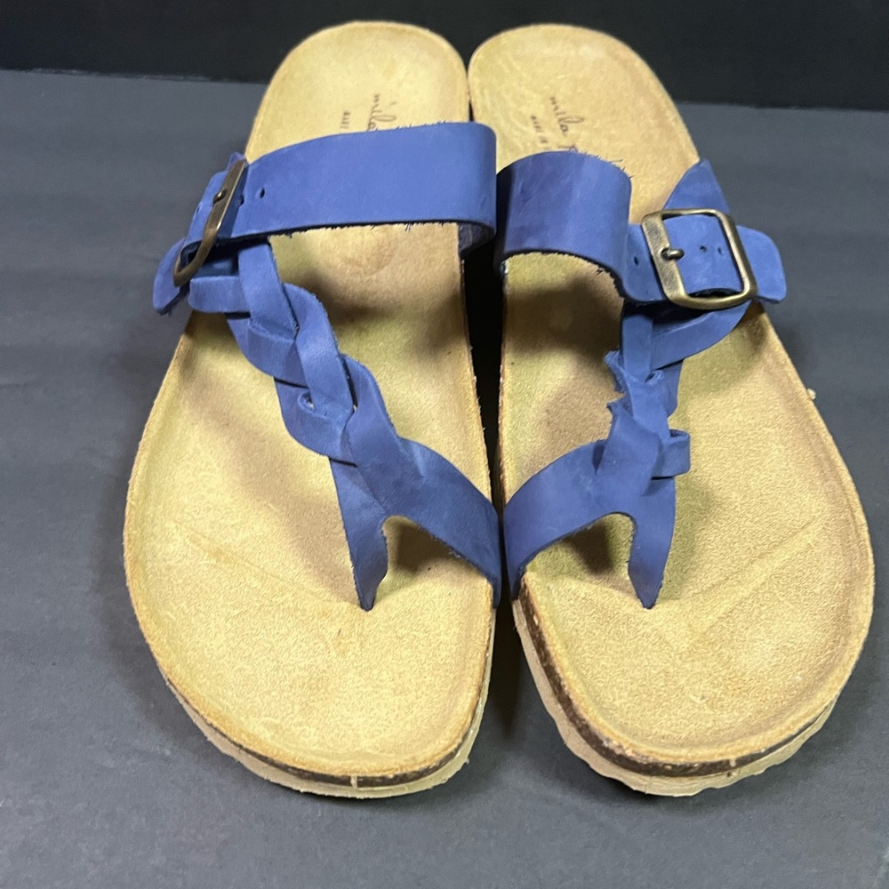 Mila Paoli Leather Slip-on Wedge Sandals with Braided Straps Size 9.5